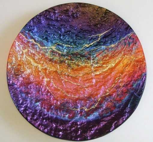 Hawai'i Lava Platter, Round, by Marian Fieldson. Lava flow-molded glass art with 22K gold accents handmade on Hawaii.