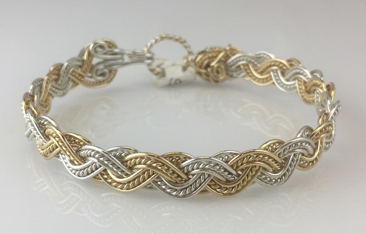 Wave Tapestry Weave Bracelet in gold fill and sterling silver by Varsha Titus