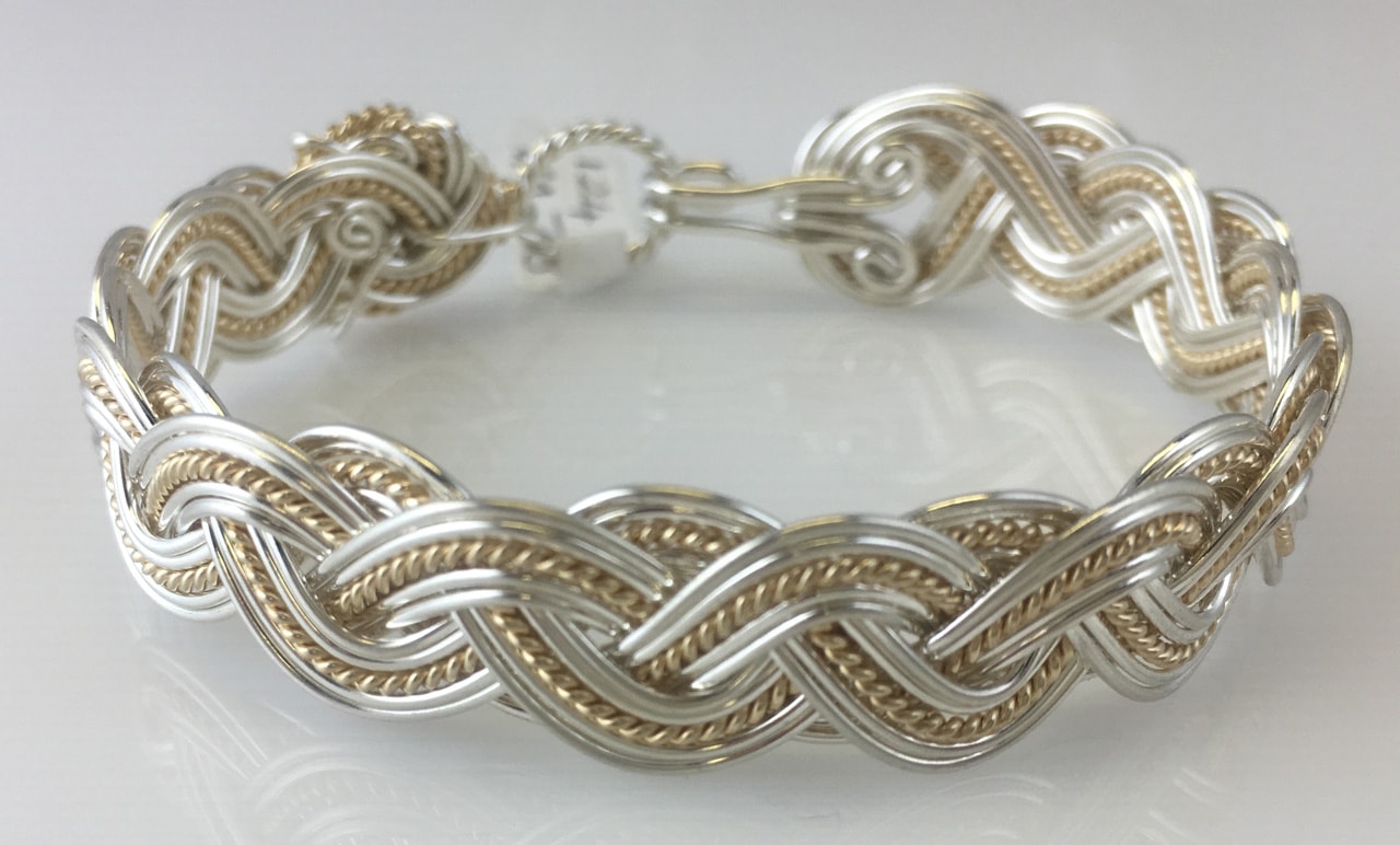 Wave Tapestry Weave Bracelet in silver and gold fill by Varsha Titus