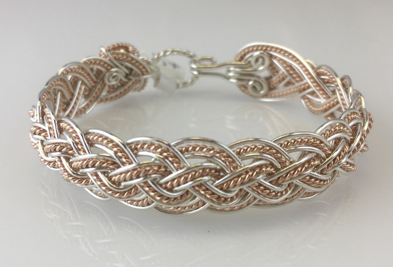 Halfround Tapestry Weave Bracelet in sterling silver and rose gold fillby Varsha Titus