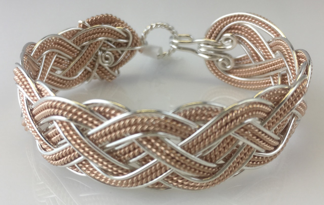 Celtic Grande Lace Weave Bracelet in sterling silver and rose gold fill by Varsha Titus