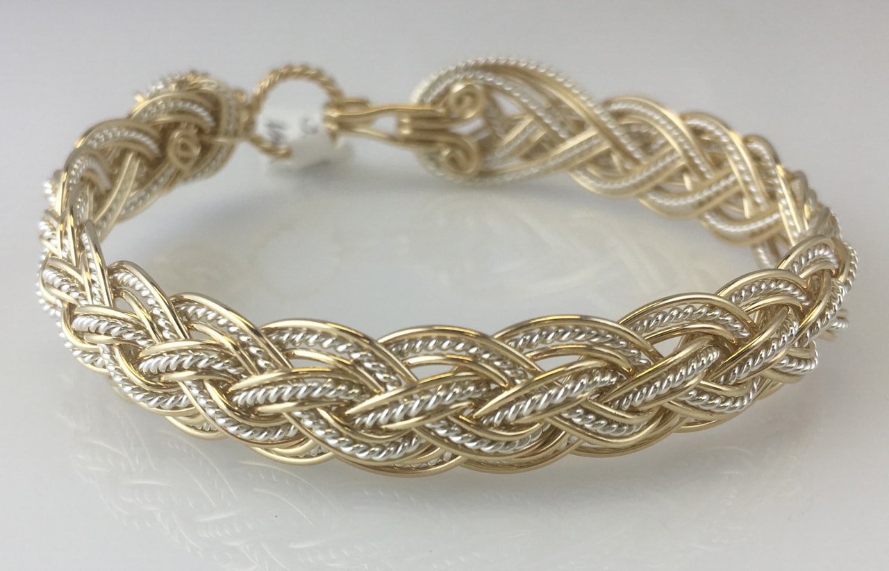 Halfround Tapestry Weave Bracelet in gold and sterling silverby Varsha Titus