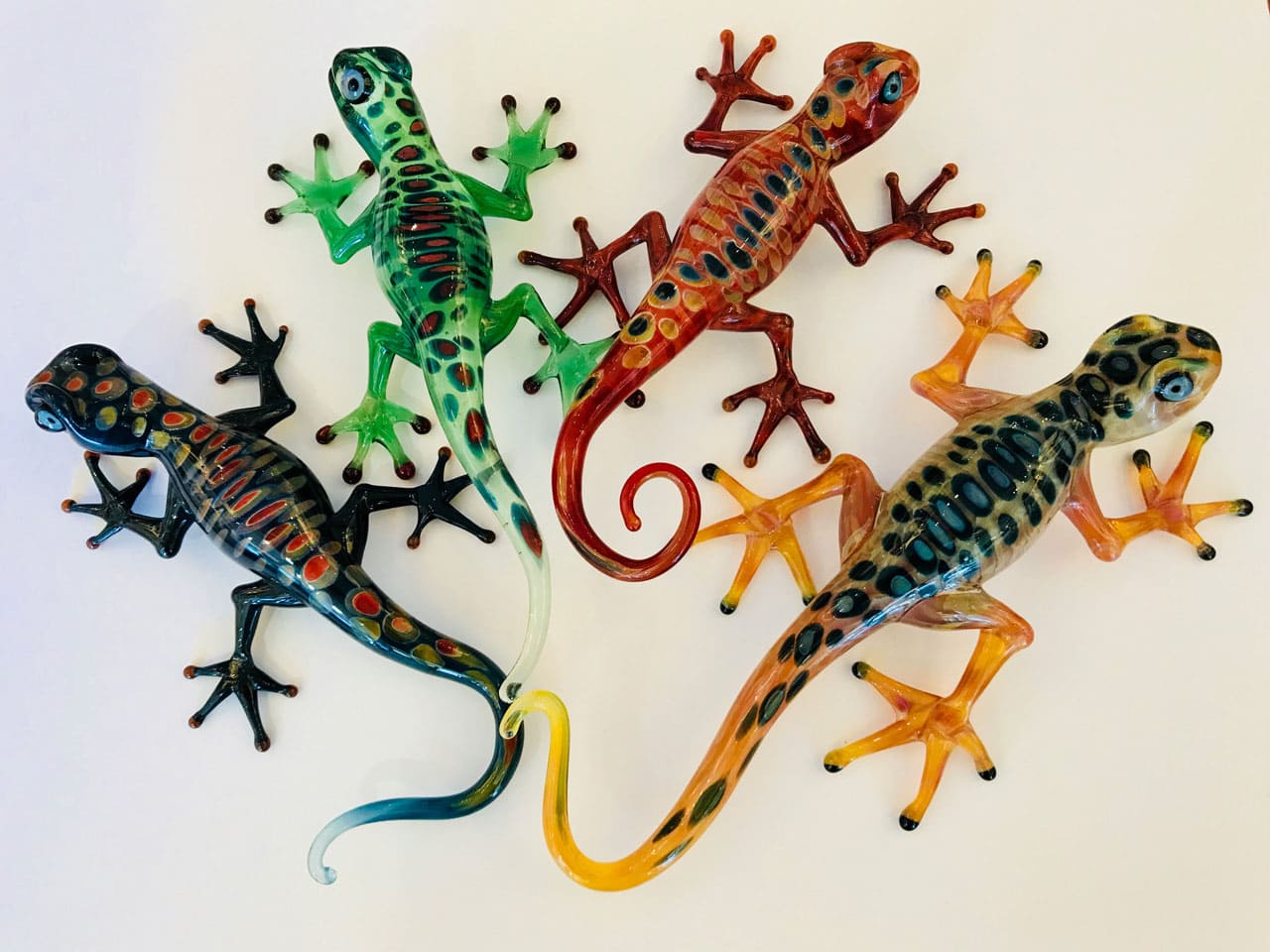 Assorted Handblown Glass Geckos by Chris Upp - Examples