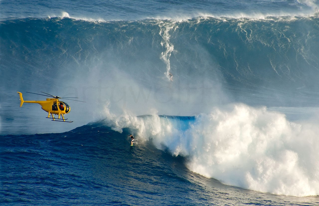 Surfers conquer the Jaws break in Peahi on the North Shore of Maui, Hawaii, in this photo by Marty Wolff.