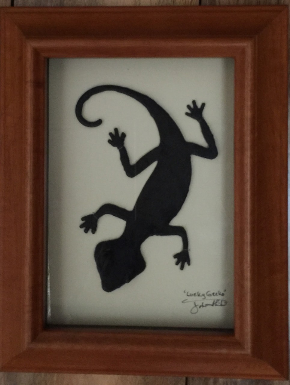 "Gecko" Bronze/Pewter Framed Shadowbox Sculpture by John Ilnicki