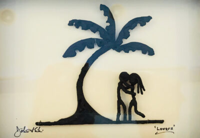 "Lovers" Bronze/Pewter Framed Shadowbox Sculpture by John Ilnicki