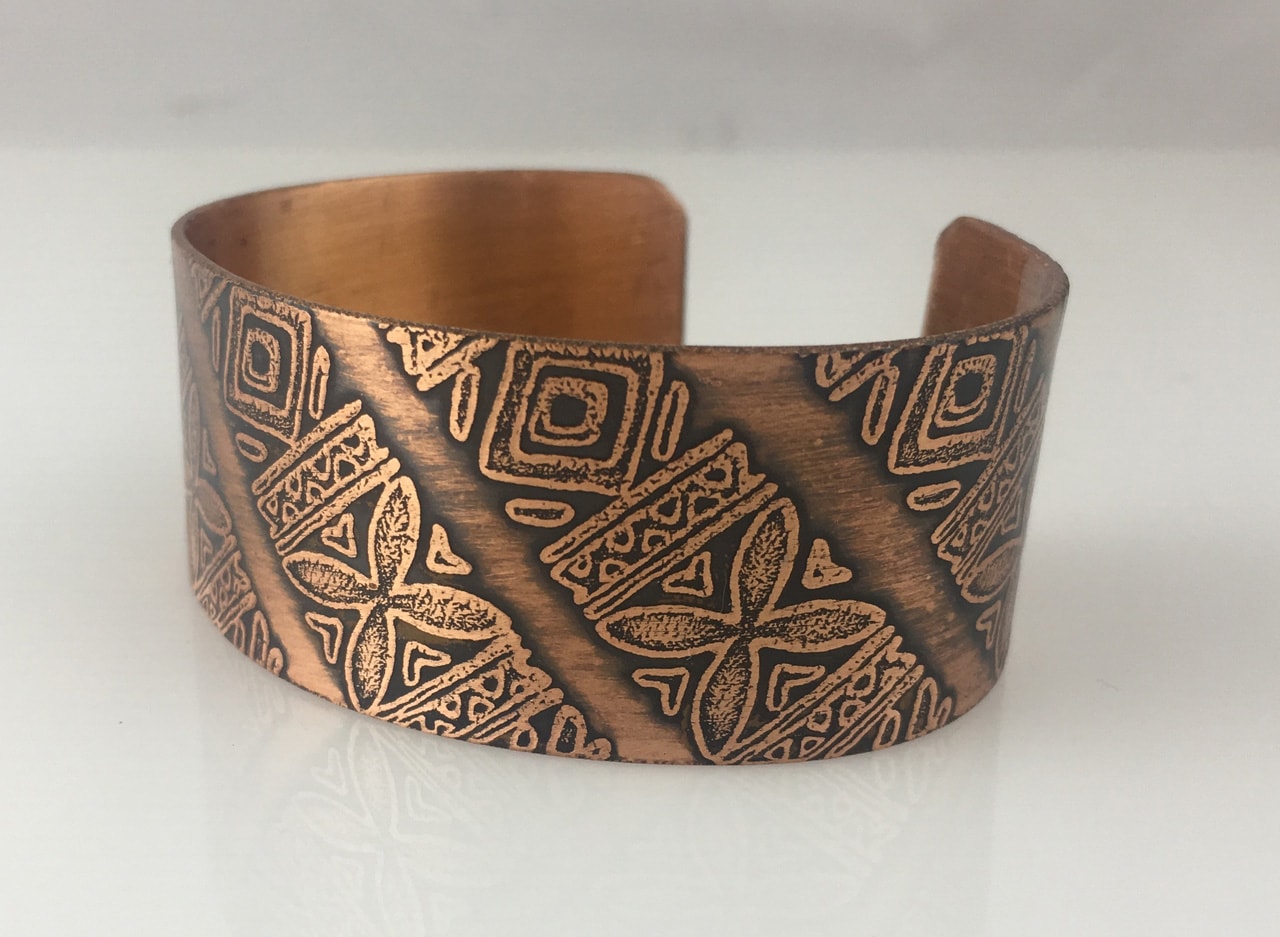 Copper Bracelet with Mulitple Etched Designs by JoAnna Hernandez