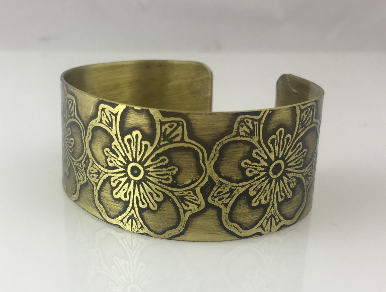 Brass Bracelet with Etched Flowers by JoAnna Hernandez