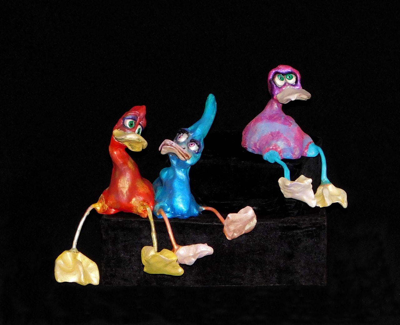 Quackers by Steven Lee Smeltzer cartoonish whimsical clay sculpture of ducks