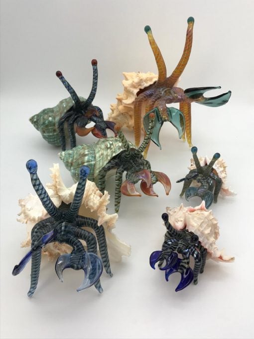 Assorted Handblown Glass Hermit Crabs by Chris Upp - Small, Medium, and Large Examples