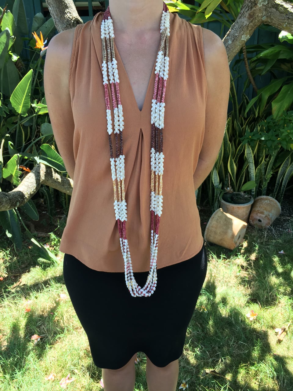 Niʻihau Collectors' Lei, 55" 3-Strand Kipona Heleconia/Pikake/Mauna Loa. Crafted by master artisan Kalei Beniamina.