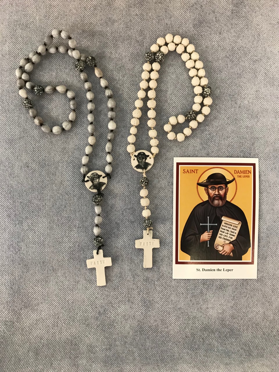 Job's Tears and Porcelain Saint Damien Rosaries