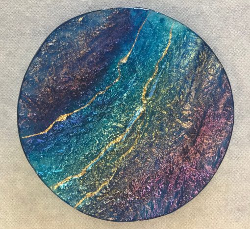 Hawai'i Lava Platter, Round, by Marian Fieldson. Lava flow-molded glass art with 22K gold accents handmade on Hawaii.