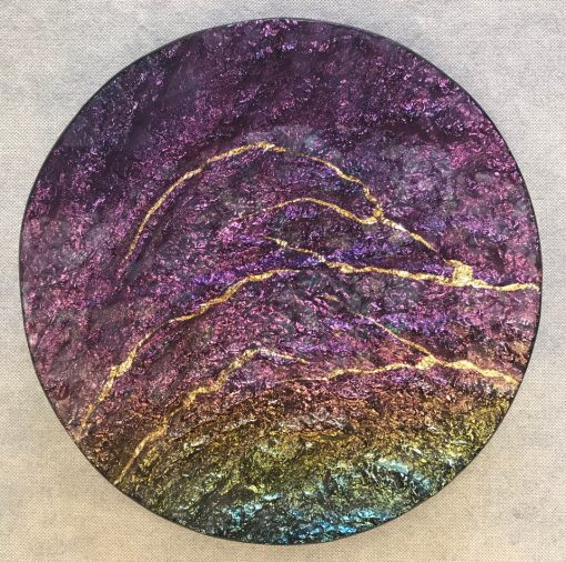 Hawai'i Lava Platter, Round, by Marian Fieldson. Lava flow-molded glass art with 22K gold accents handmade on Hawaii.