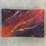 Hawai'i Lava Trinket Tray by Marian Fieldson. Lava flow-molded functional glass art with 22K gold accents handmade on Hawai'i.