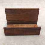 Horizontal wood business card holder in koa for the desk, handcrafted in Hawaii.