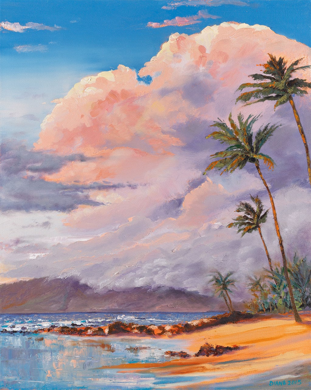 Ulua Beach Sunset 8 x 10 print on watercolor paper Diane Snoey Appler