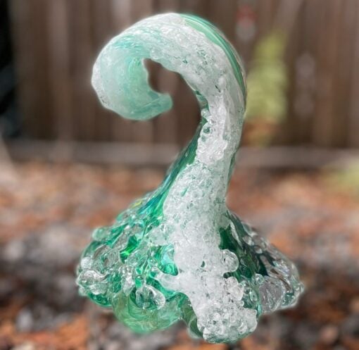 EXAMPLE: Blown Glass Wave Sculpture - Greens by Ryan Staub