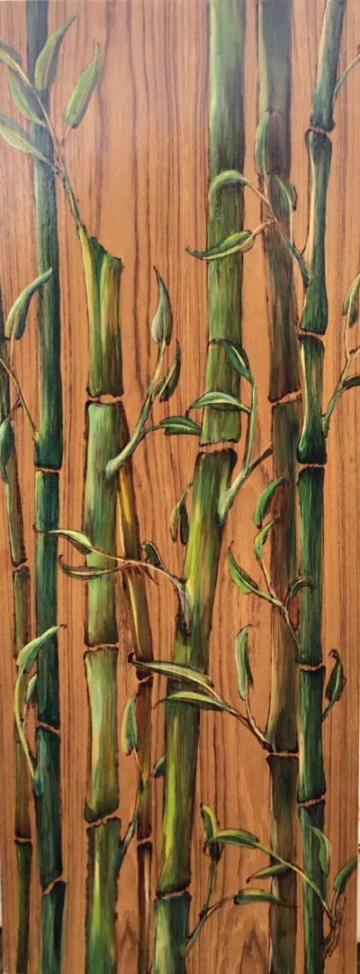 an oil painting of bamboo on a teak wood panel.