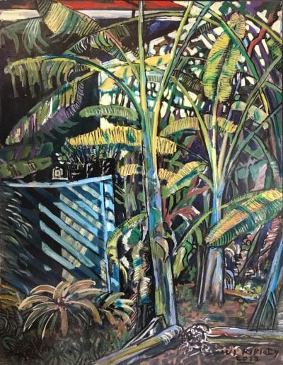 an original oil painting of many Banana trees.