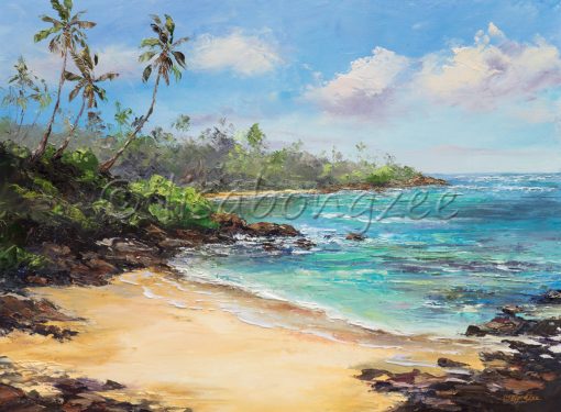 an original oil painting of a secluded calm beach