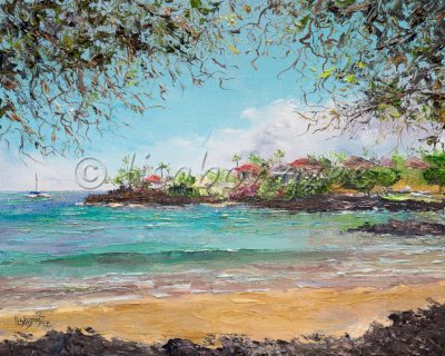 an original oil painting of a calm ocean in Makena, Maui.