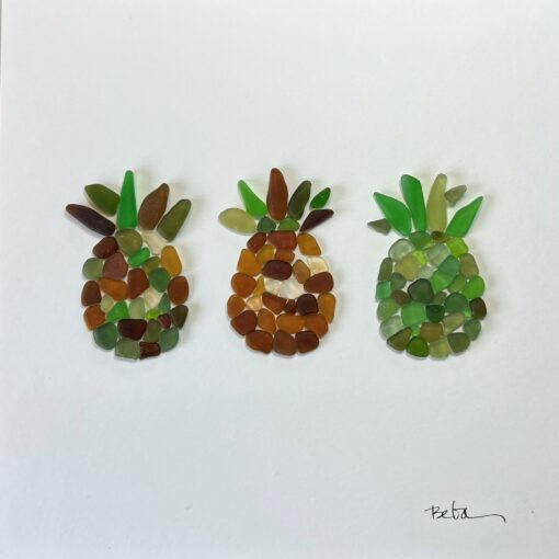 Three Pineapples Sea Glass Art by Beba O'Brien - EXAMPLE