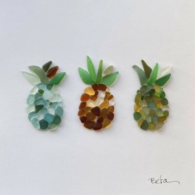 Three Pineapples Sea Glass Art by Beba O'Brien - EXAMPLE