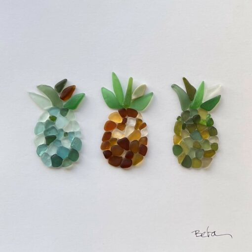 Three Pineapples Sea Glass Art by Beba O'Brien - EXAMPLE