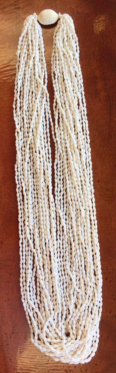 Niʻihau Collector's Lei, 44" 20-Strand Keʻokeʻo Ikaika Lāiki. Crafted by master artisan Ane Kanahele.