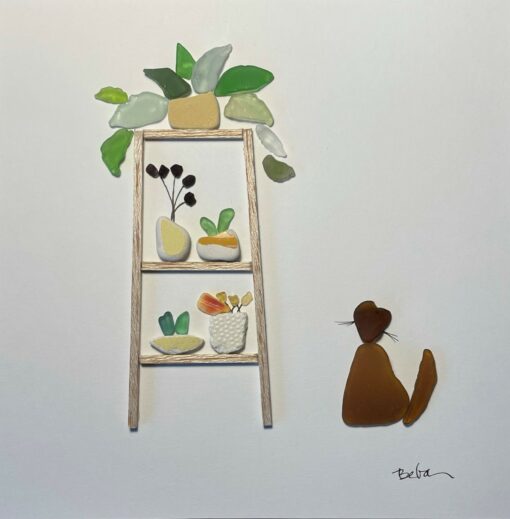 Cat with Plant Stand Sea Glass by Beba O'Brien - EXAMPLE