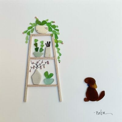 Dog with Plant Stand Sea Glass by Beba O'Brien - EXAMPLE