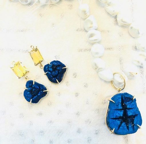 Azurite Geode Earrings and Necklace by Luchia McKinnon - LMK223 and LMK222