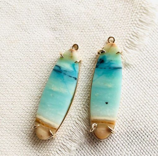 Blue Opalized Fossilized Wood Earrings by Luchia McKinnon - LMK220