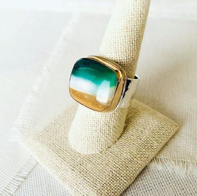 Petrified Blue Opalized Wood Ring by Luchia McKinnon - LMK232