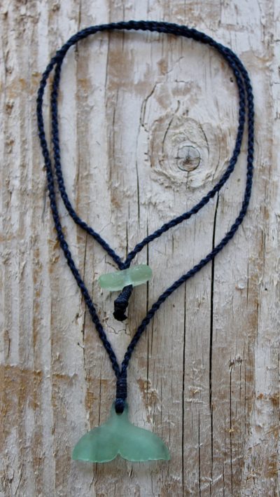 Seafoam Sea Glass Whale Tail Necklace by Sam Grim - SAM848