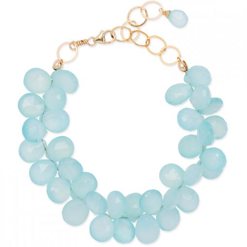 Aqua-Chalcedony Cluster Bracelet. Part of the Maui Collection by Amata Jewelry. 14K gold-filled chain and findings. Handcrafted in Hawai'i.