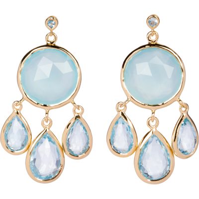 Aqua-Chalcedony and Blue Topaz Earrings in gold vermeil - Amata Jewelry by Ladini - Handcrafted in Hawai'i