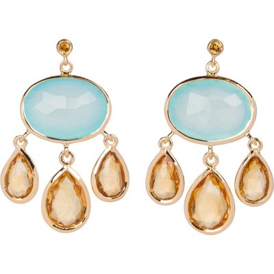 Aqua Chalcedony and Citrine Chandelier Earrings 18K Gold Vermeil by Amata Jewelry by Ladini