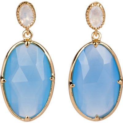 Blue Aqua-Chalcedony and Moonstone Earrings in gold vermeil - Amata Jewelry by Ladini - Handcrafted in Hawai'i