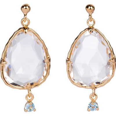 Crystal and Blue Topaz Earrings in gold vermeil - Amata Jewelry by Ladini - Handcrafted in Hawai'i