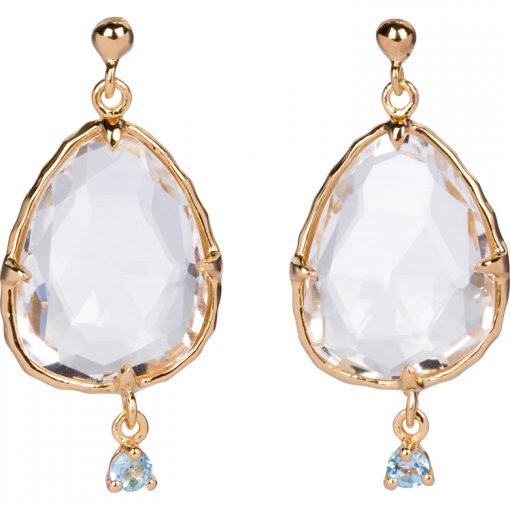 Crystal and Blue Topaz Earrings in gold vermeil - Amata Jewelry by Ladini - Handcrafted in Hawai'i