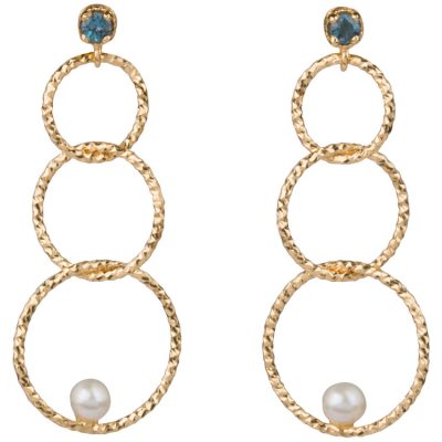 Blue Topaz and Pearl Circle Earrings in gold vermeil - Amata Jewelry by Ladini - Handcrafted in Hawai'i.