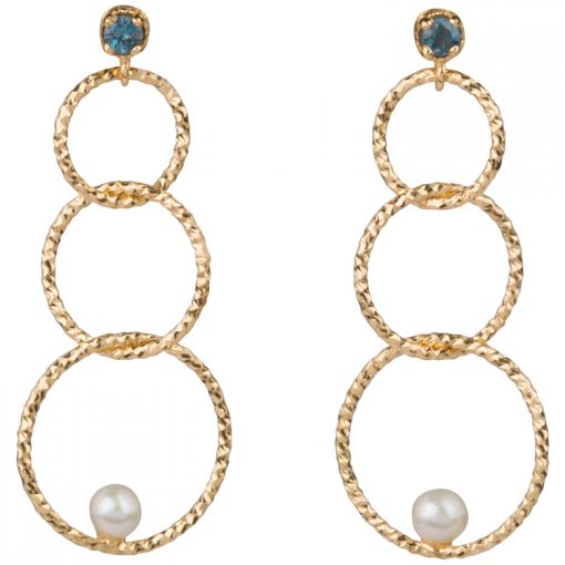 Blue Topaz and Pearl Circle Earrings in gold vermeil - Amata Jewelry by Ladini - Handcrafted in Hawai'i.