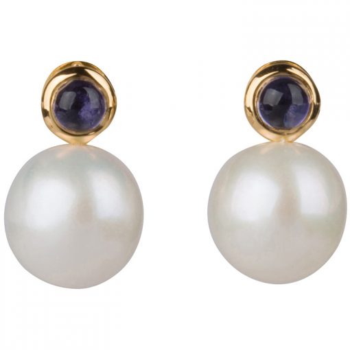 Pearl and Iolite Earrings in gold vermeil - Amata Jewelry by Ladini - Handcrafted in Hawai'i