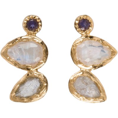 Moonstone, Labradorite & Iolite Small Post Earrings 18K Gold Vermeil - Amata Jewelry