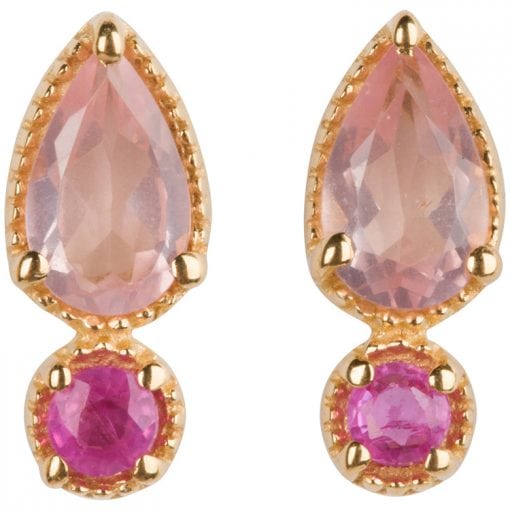 Rose Quartz and Ruby Earrings in gold vermeil - Amata Jewelry by Ladini - Handcrafted in Hawai'i