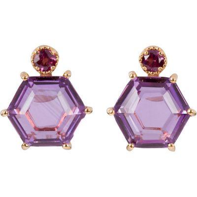 Amethyst and Garnet Earrings in gold vermeil - Amata Jewelry by Ladini - Handcrafted in Hawai'i