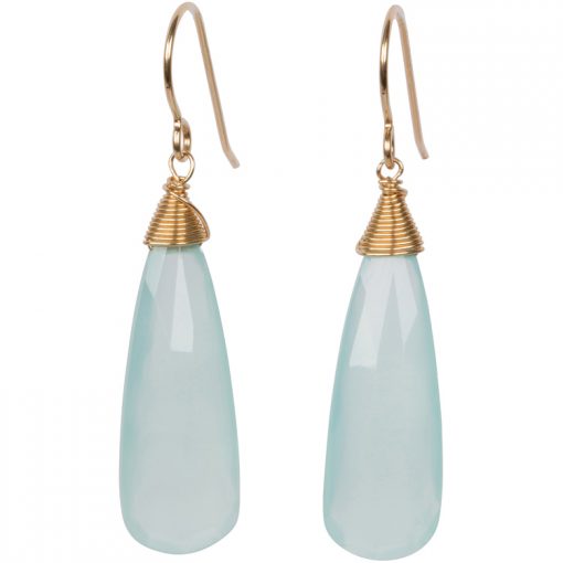 Aqua-Chalcedony Drop Earrings. Part of the Maui Collection by Amata Jewelry. 14K gold-filled French hooks. Handcrafted in Hawai'i.