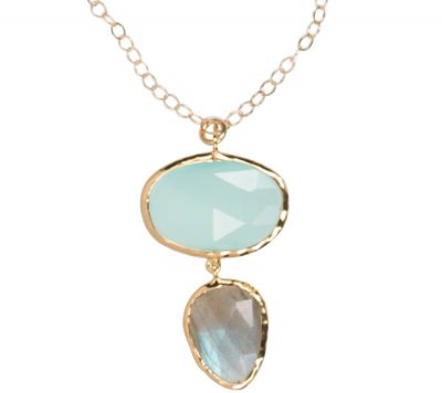 Aqua and Labradorite Necklace in gold vermeil - Amata Jewelry by Ladini - Handcrafted in Hawai'i.